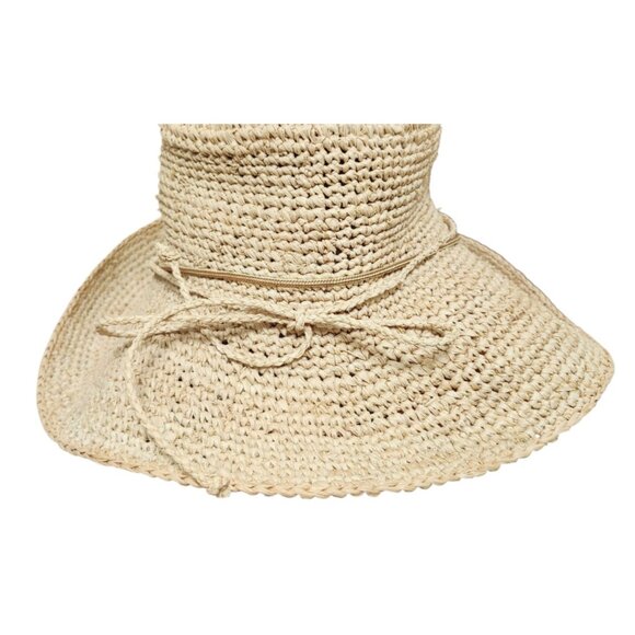 Scala Collection Women Straw Sun Hat Wide Brim Natural Raffia OneSize Chin Strap - Picture 3 of 8